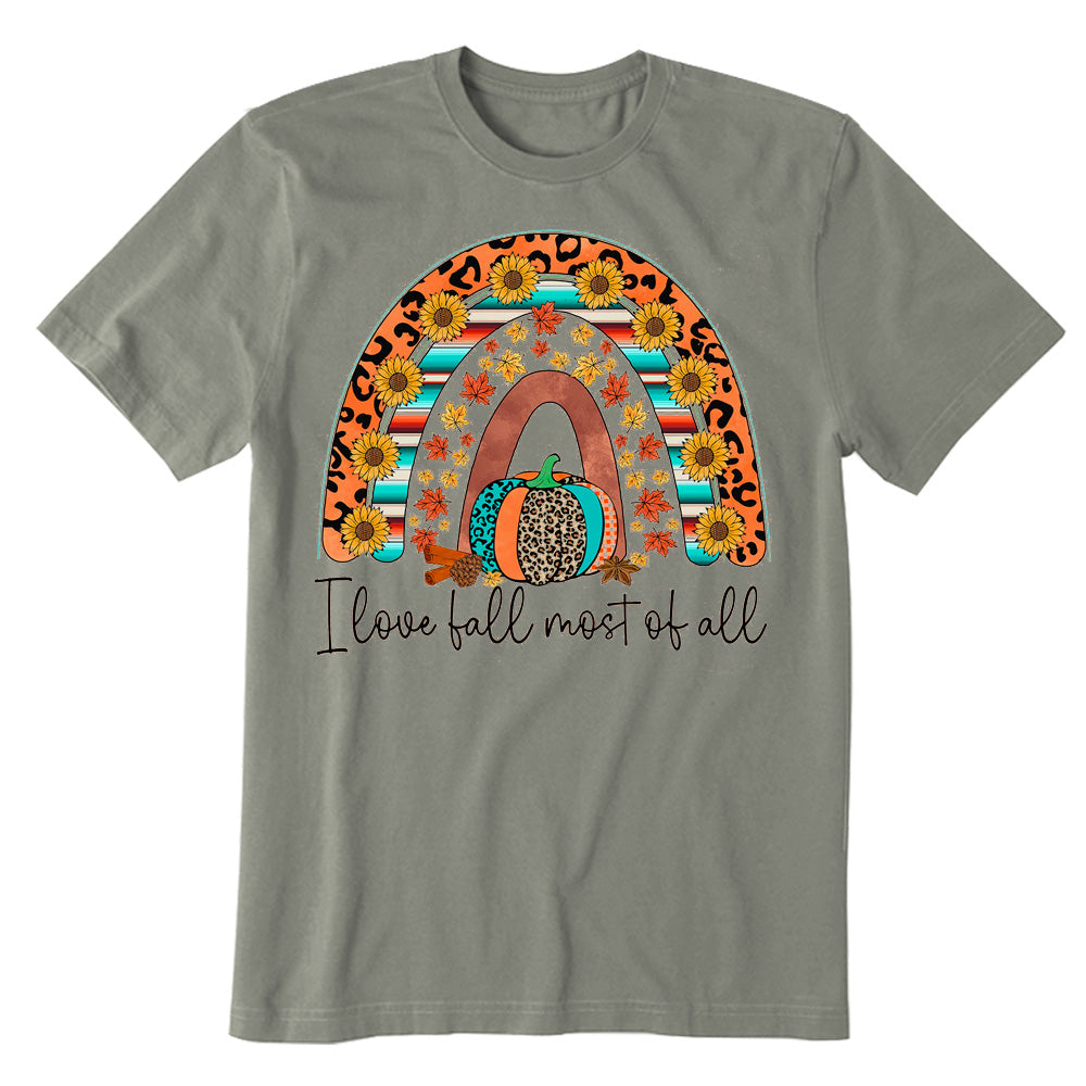 I Love Fall Most Of All Rainbow Pumpkin Sunflower Leopard T-shirt