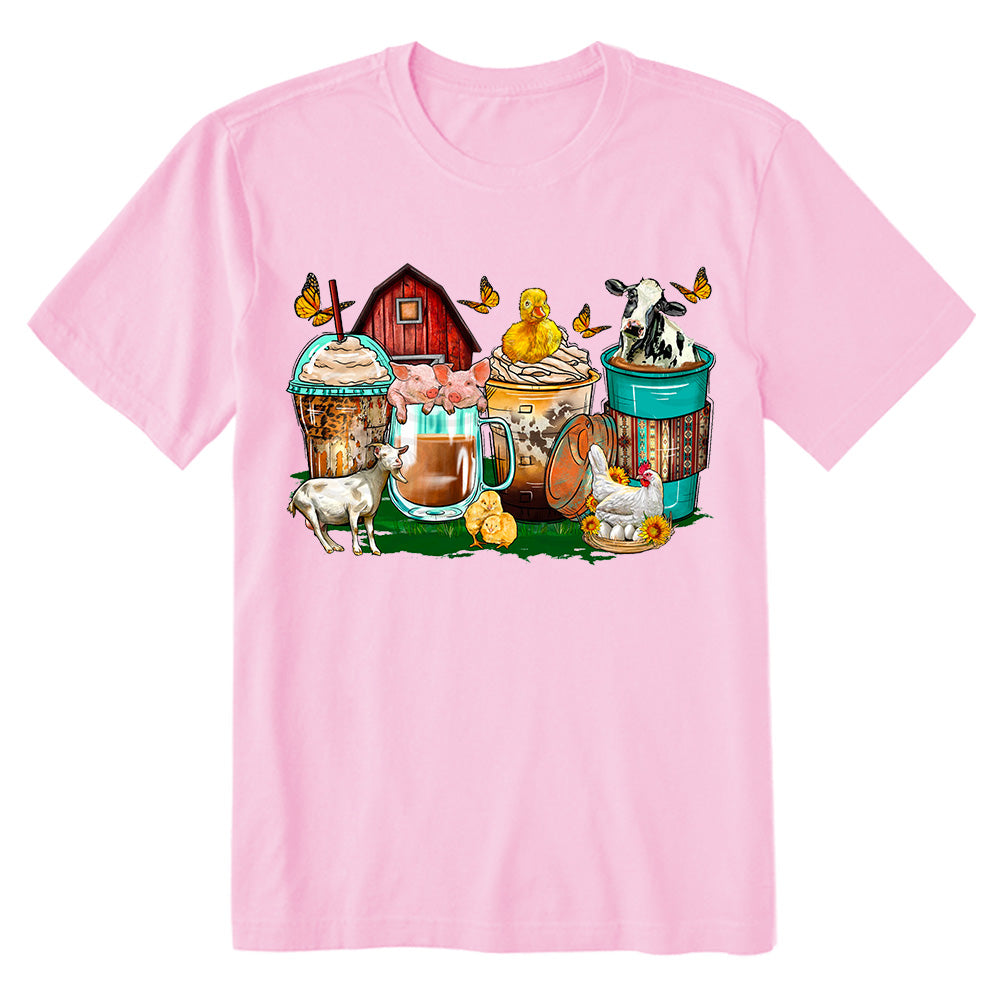 Farm animals coffee cups T-shirt