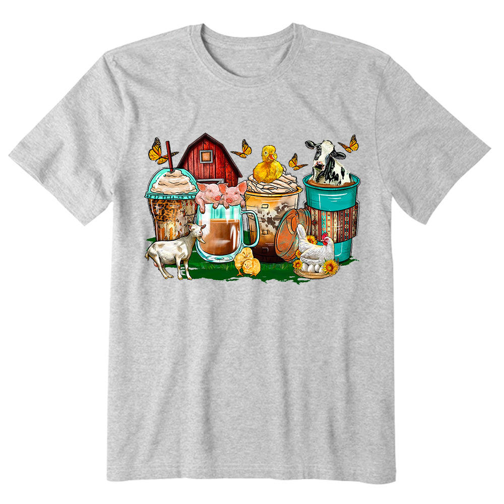 Farm animals coffee cups T-shirt