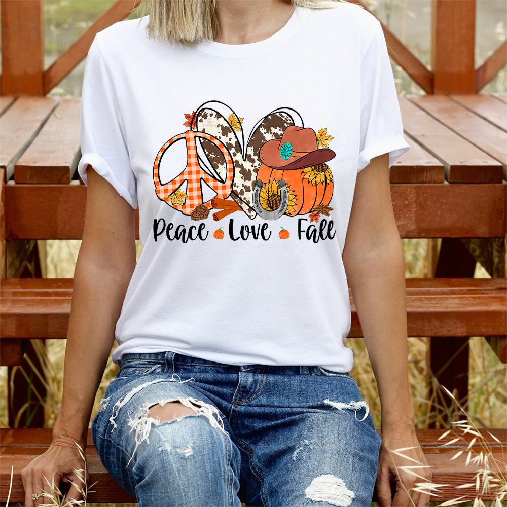 Peace Love Fall Pumpkin Sunflower Thanksgiving T-shirt