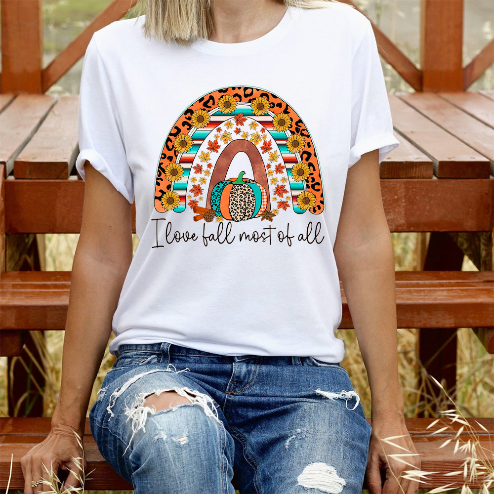 I Love Fall Most Of All Rainbow Pumpkin Sunflower Leopard T-shirt