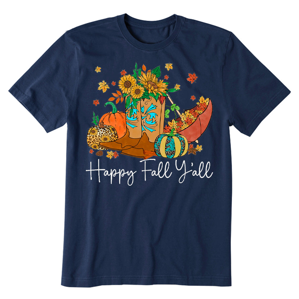 Happy Fall Y’all Boots Pumpkin Sunflower T-shirt