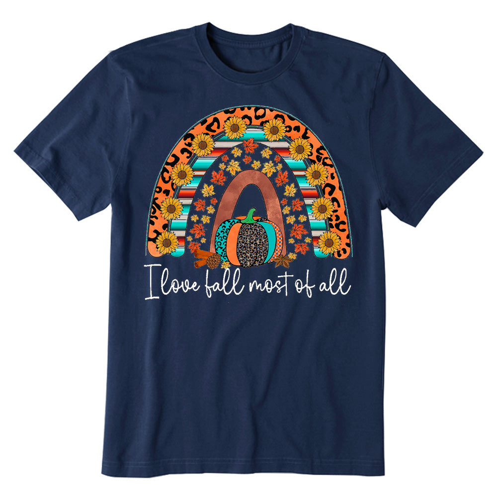 I Love Fall Most Of All Rainbow Pumpkin Sunflower Leopard T-shirt