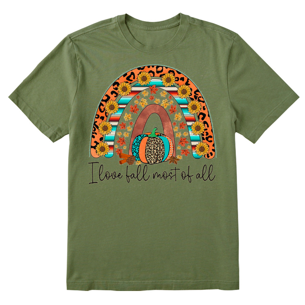 I Love Fall Most Of All Rainbow Pumpkin Sunflower Leopard T-shirt