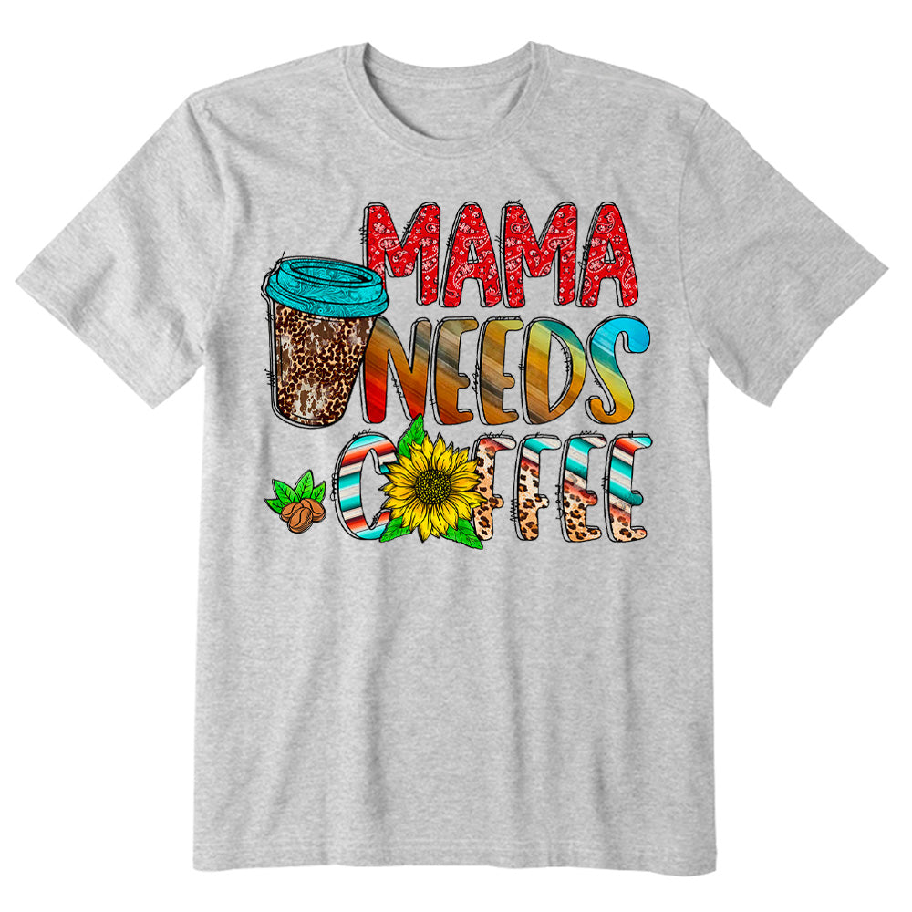 Mama Needs Coffee Sunflower Leopard T-shirt