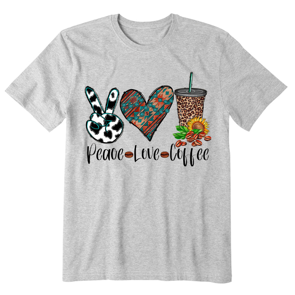 Peace Love Coffee Cowhide Leopard Sunflower T-shirt