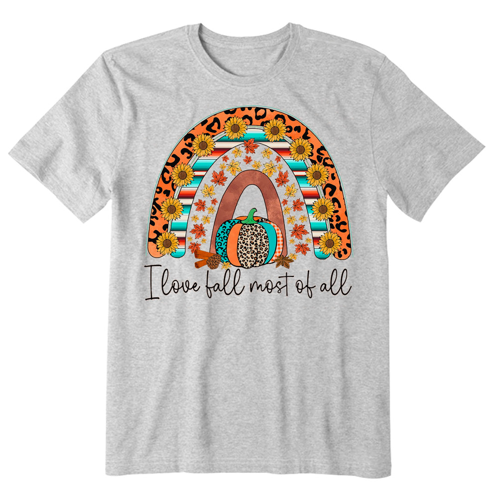 I Love Fall Most Of All Rainbow Pumpkin Sunflower Leopard T-shirt