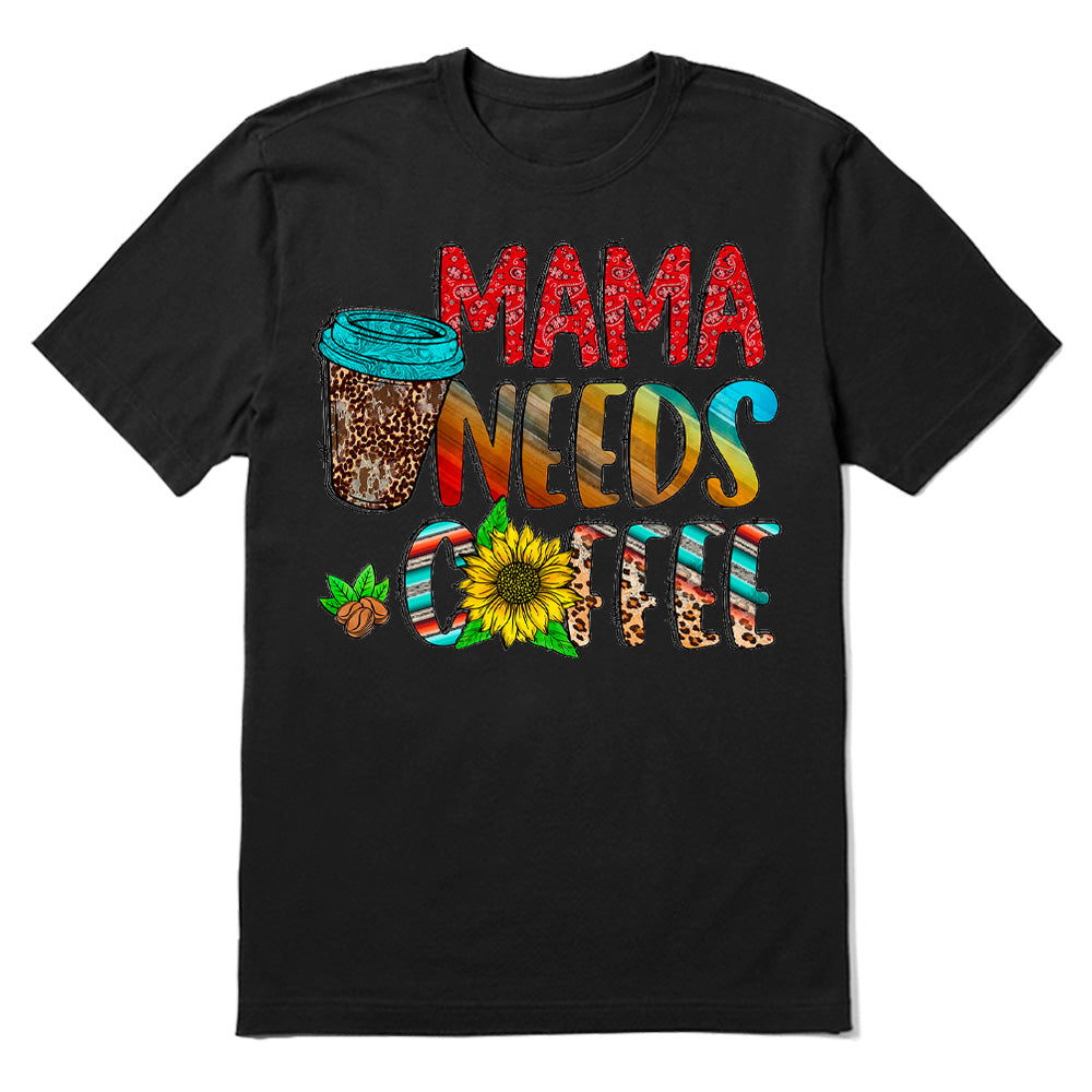 Mama Needs Coffee Sunflower Leopard T-shirt