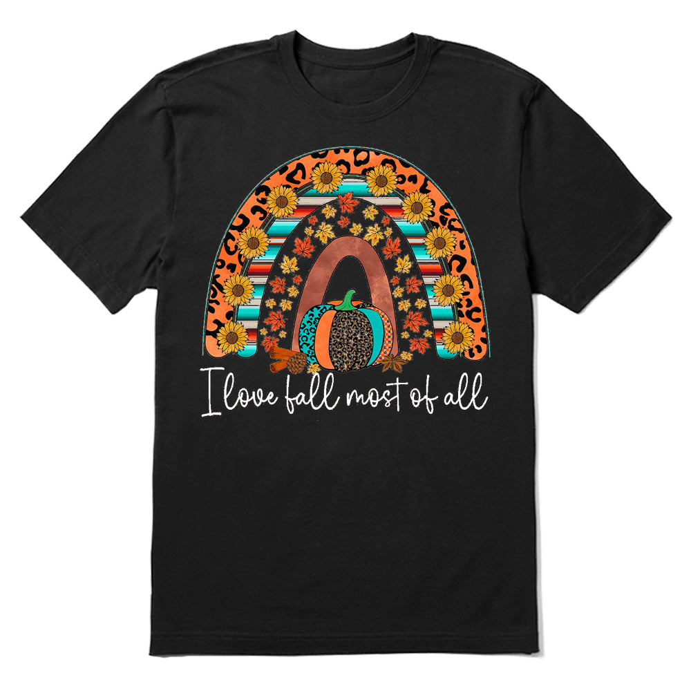 I Love Fall Most Of All Rainbow Pumpkin Sunflower Leopard T-shirt