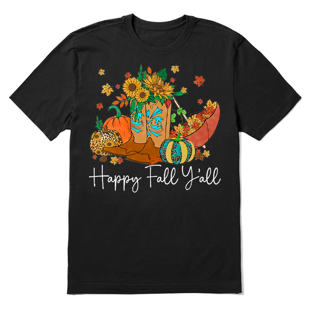 Happy Fall Y’all Boots Pumpkin Sunflower T-shirt