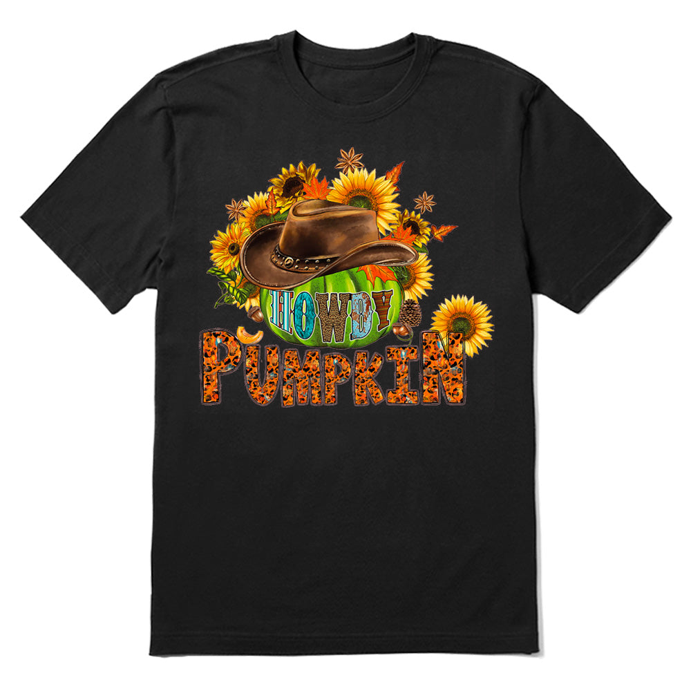 Howdy Pumpkin Fall Sunflower Leaf Thanksgiving T-shirt