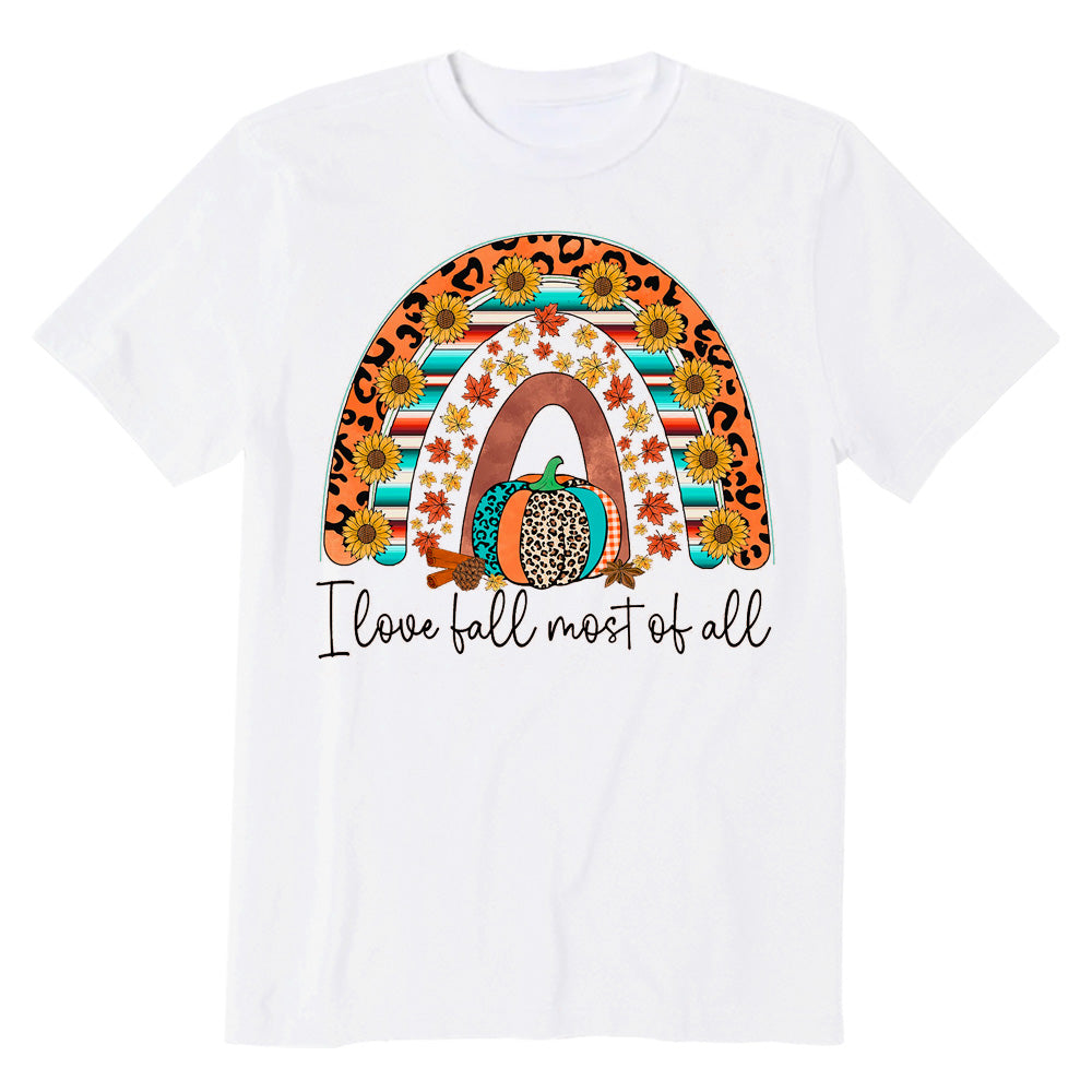 I Love Fall Most Of All Rainbow Pumpkin Sunflower Leopard T-shirt