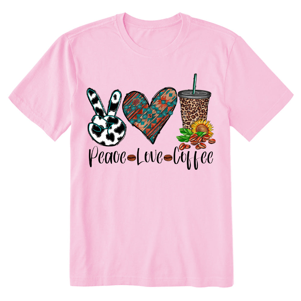 Peace Love Coffee Cowhide Leopard Sunflower T-shirt