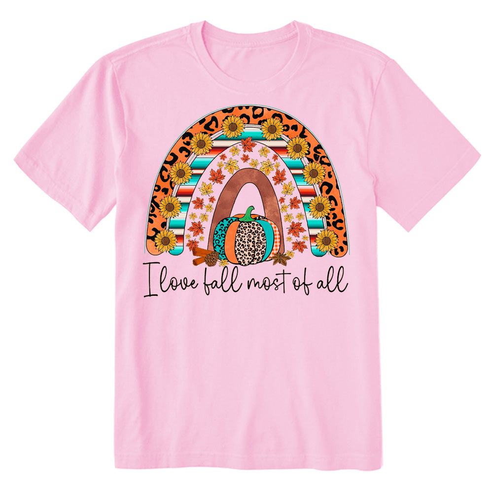 I Love Fall Most Of All Rainbow Pumpkin Sunflower Leopard T-shirt